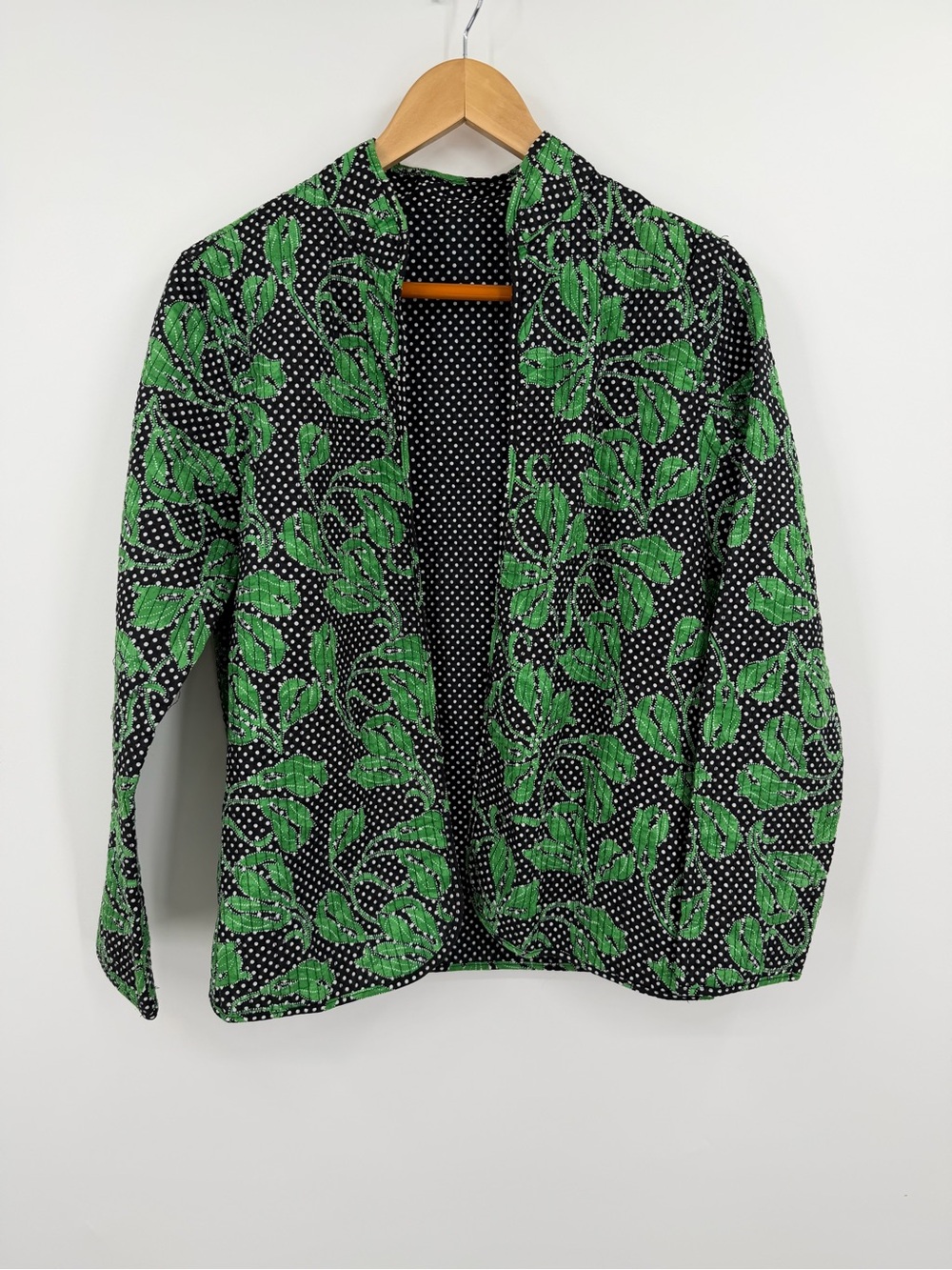 Vintage J. Bee Black Green Provencal Quilted Reversible Jacket